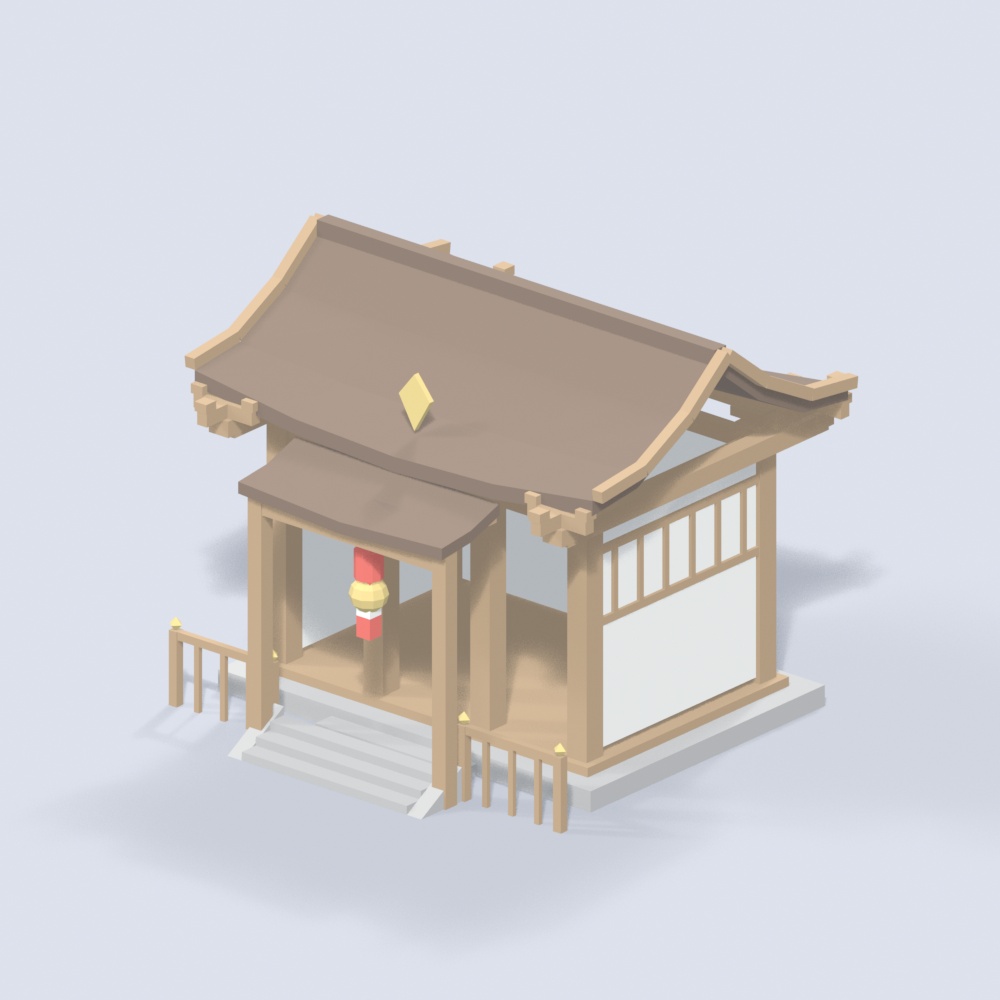 【低ポリ】神社セット 全12点 VRChatワールド向け|本殿・拝殿・手水舎・和風|VRChat・Unity対応(FBX/glb)