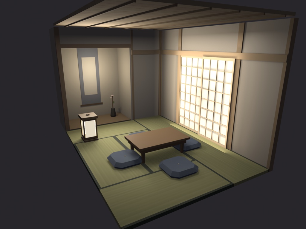 【VRChat想定】和室セット 12点|畳・襖・障子・床の間・行灯 ローポリ和風 室内モジュール