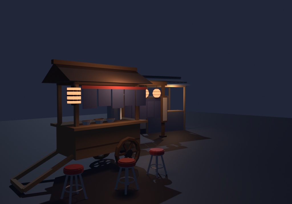 【VRChat想定】夜店・屋台街セット ローポリ17点 |縁日・夏祭り屋台(屋根4種付)