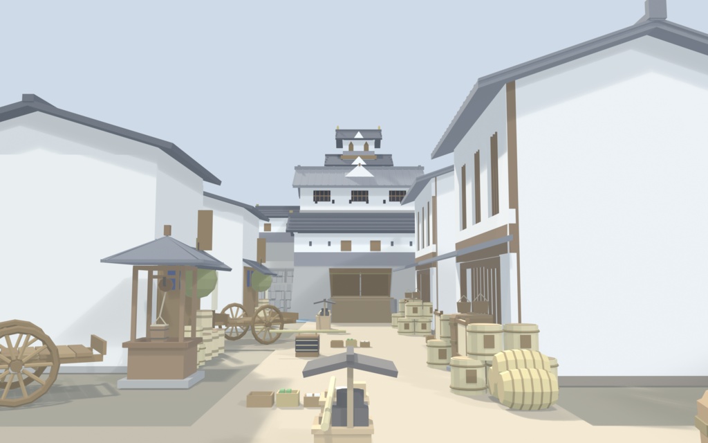 和風ローポリ 城下町セット 50点|天守・町家・武家屋敷・川辺|VRChat/Unity対応