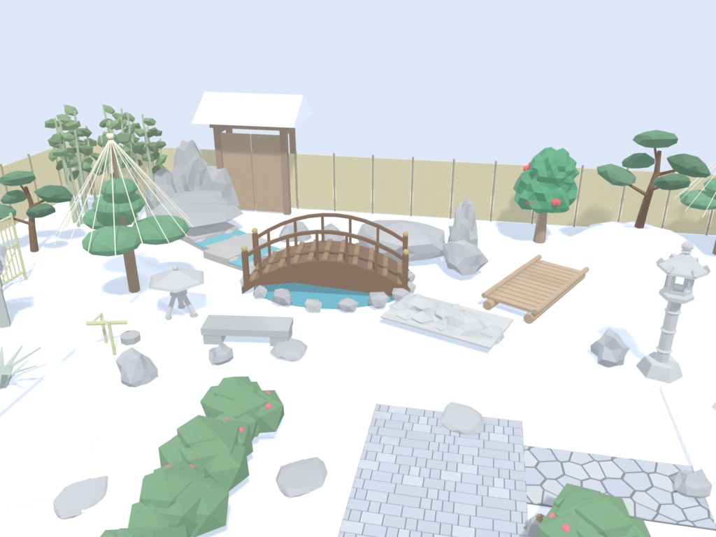 日本庭園70点セット|VRChat向け和風ローポリ 池泉・枯山水・灯籠・四季の植栽(低ポリ/テクスチャ不要)