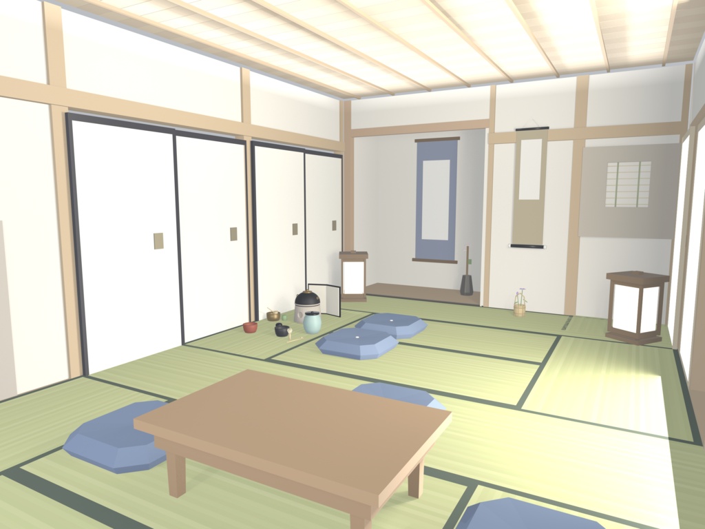 【まとめ買い】和室+茶室 24点セット|VRChat向け 畳・襖・障子・床の間+茶道具ひと揃い ローポリ和風