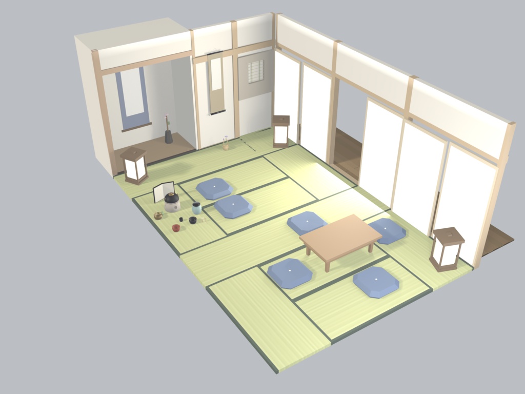 【まとめ買い】和室+茶室 24点セット|VRChat向け 畳・襖・障子・床の間+茶道具ひと揃い ローポリ和風