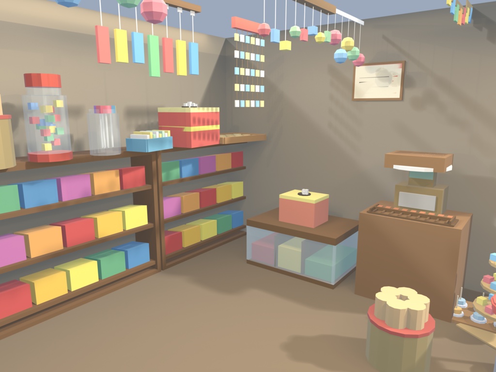 【VRChat想定】駄菓子屋セット 35点 | ローポリ和風・昭和レトロ(店構え/陳列棚/冷蔵ショーケース/ラムネ/くじ/ガチャ/吊り物 一式)