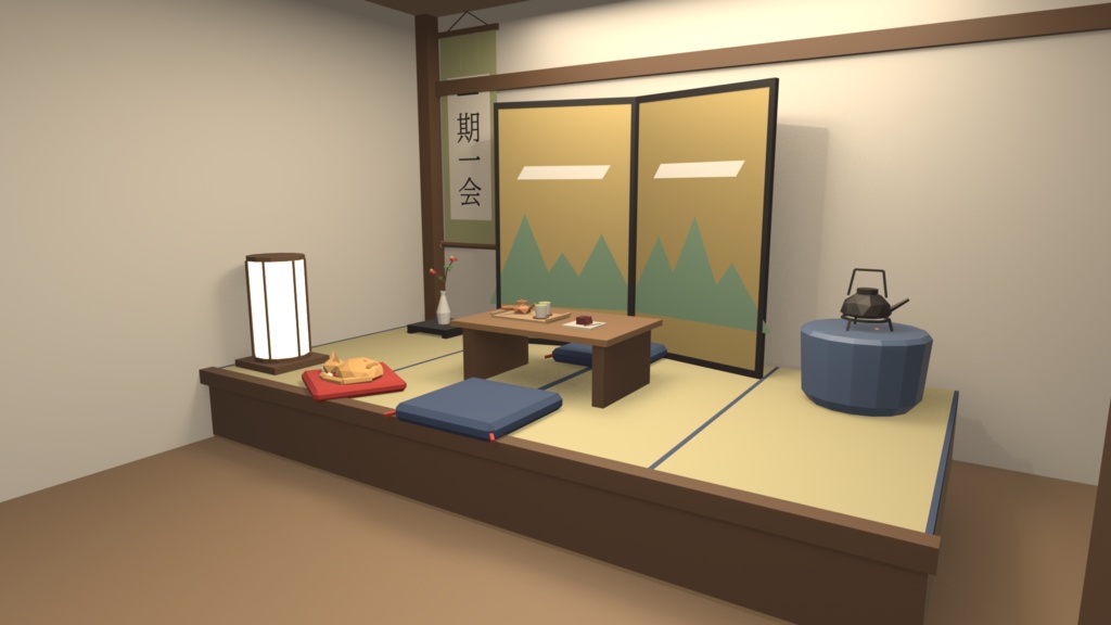 和カフェ・甘味処セット 50点|¥500|VRChat向け和風ローポリ あんみつ・団子・かき氷・抹茶パフェ・暖簾・カウンター(テクスチャ不要)