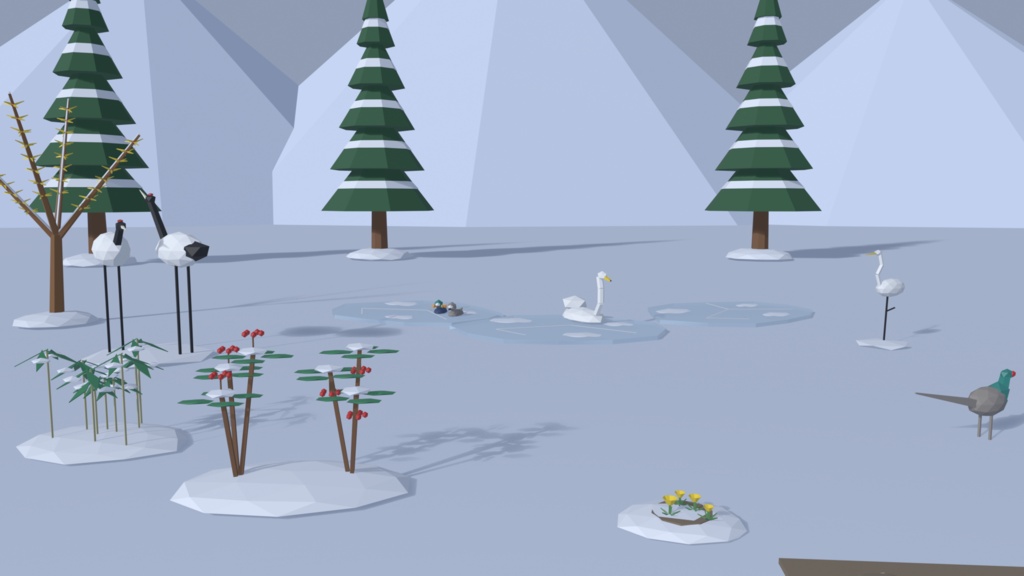 雪の庭・寺社セット 50点|¥500|VRChat向け冬の和風ローポリ 寒牡丹・丹頂鶴・雪洞・竹灯籠・大根焚き・節分の豆まき(テクスチャ不要)