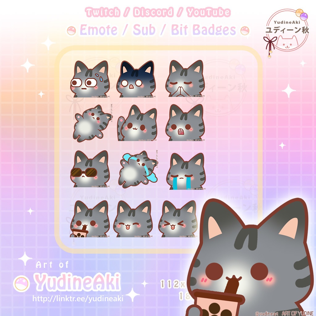 灰色の猫の絵文字 (12個)