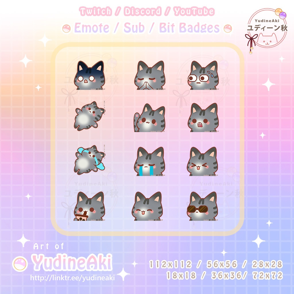 灰色の猫の絵文字 (12個)