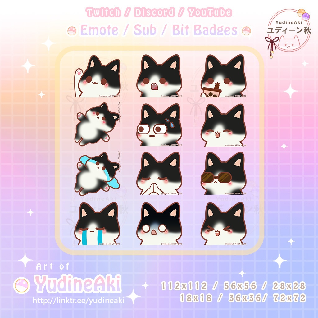 黒白猫の絵文字(12個)