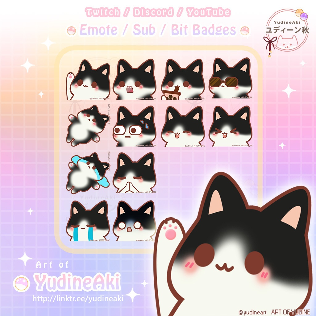 黒白猫の絵文字(12個)