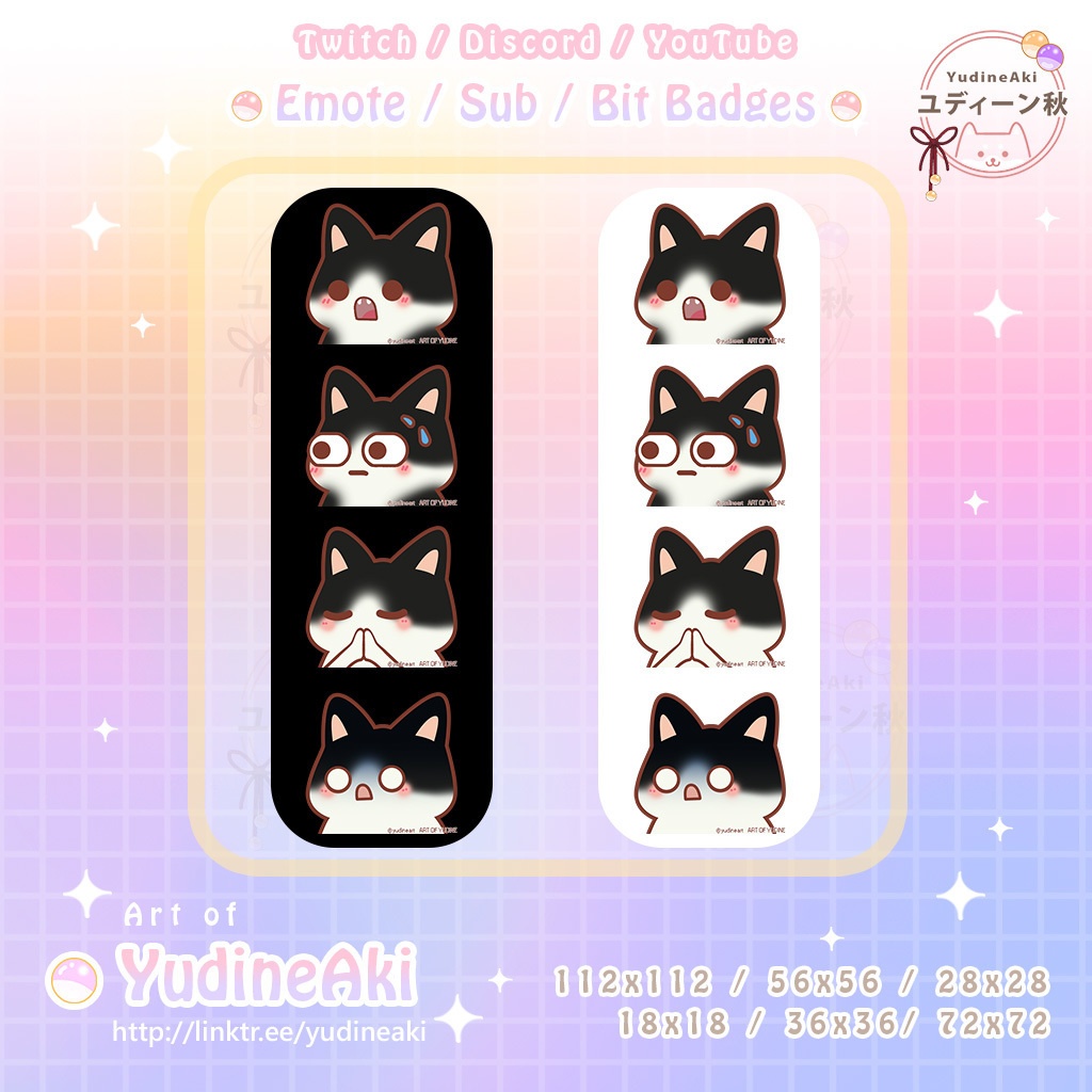 黒白猫の絵文字(12個)