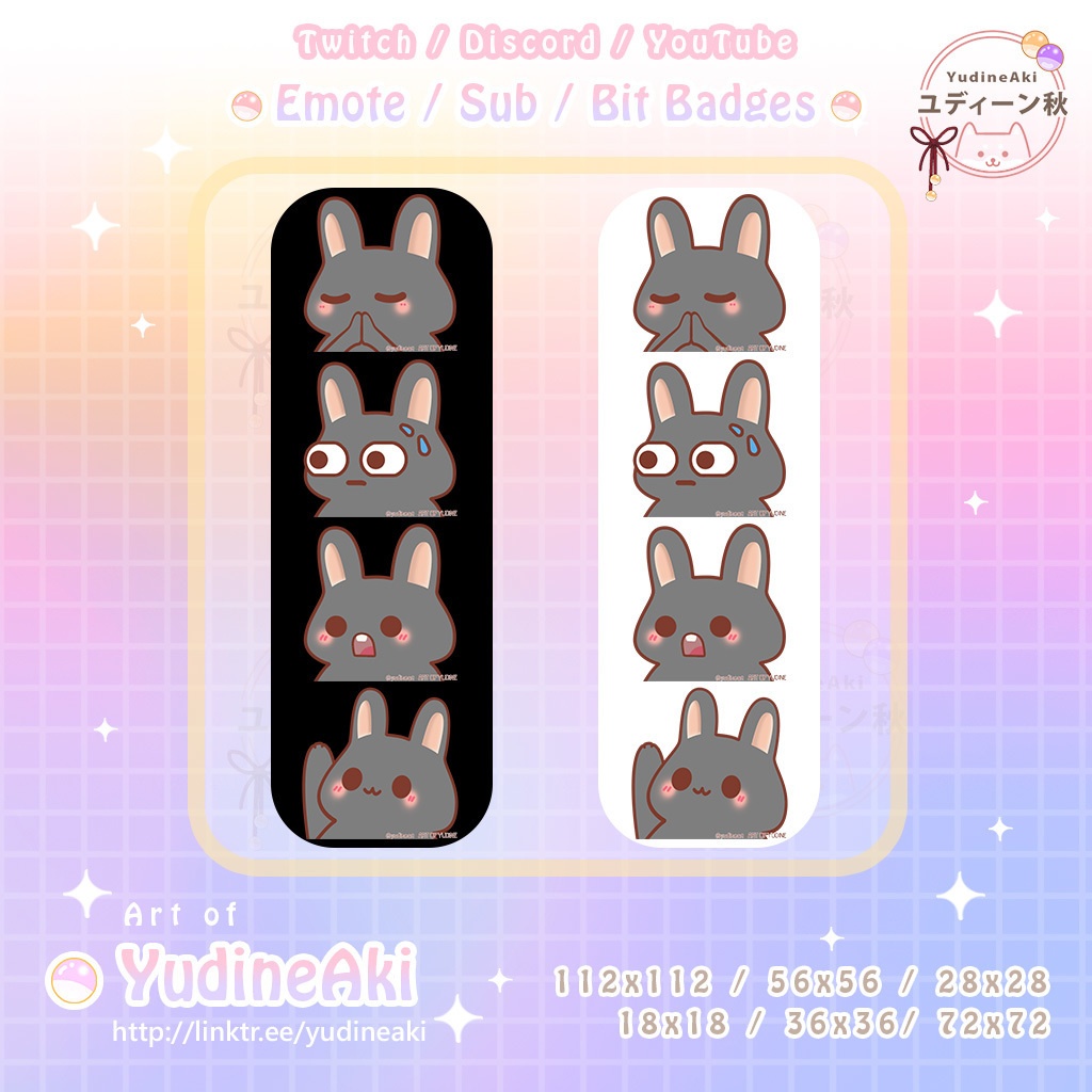 灰色ウサギの絵文字(12個)