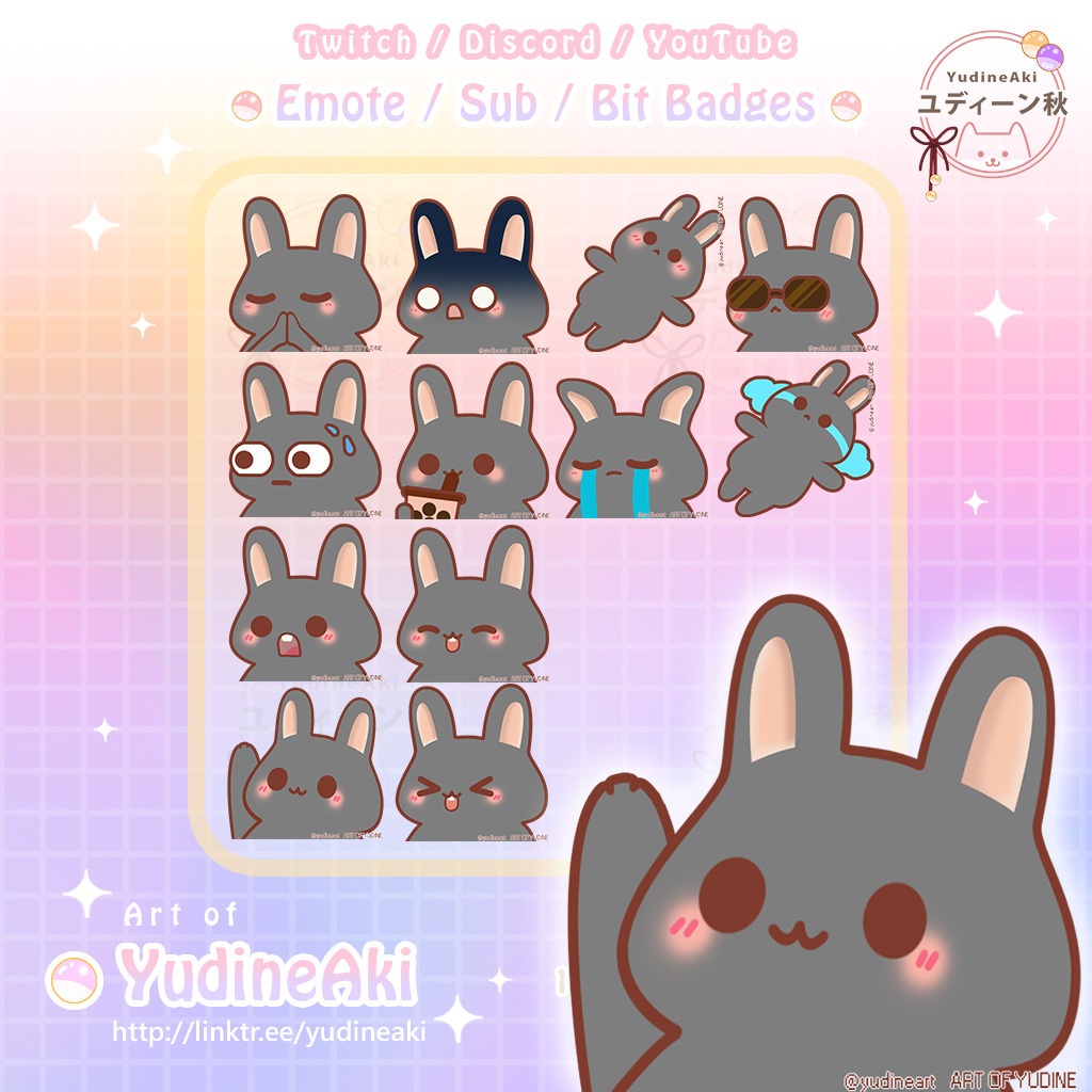 灰色ウサギの絵文字(12個)