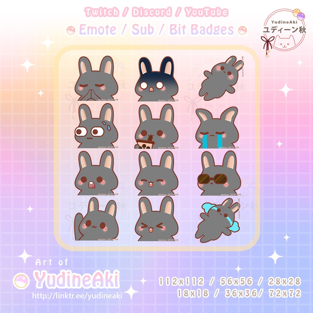 灰色ウサギの絵文字(12個)