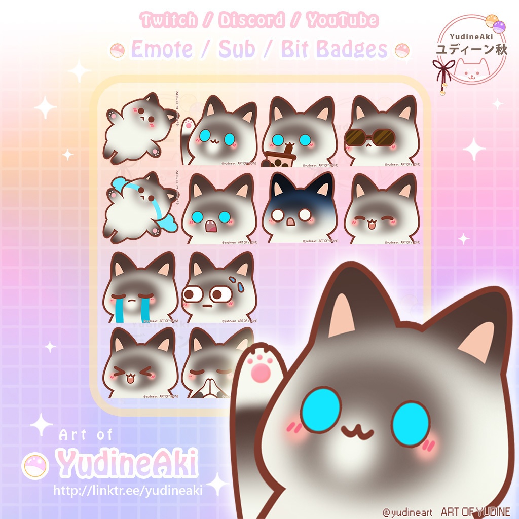 スノーシュー猫(青い目)の絵文字(12個)