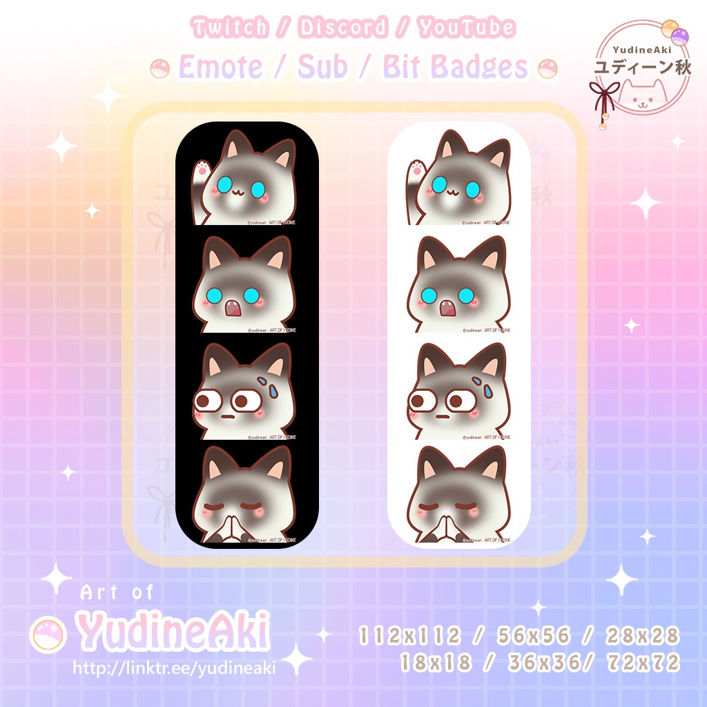 スノーシュー猫(青い目)の絵文字(12個)