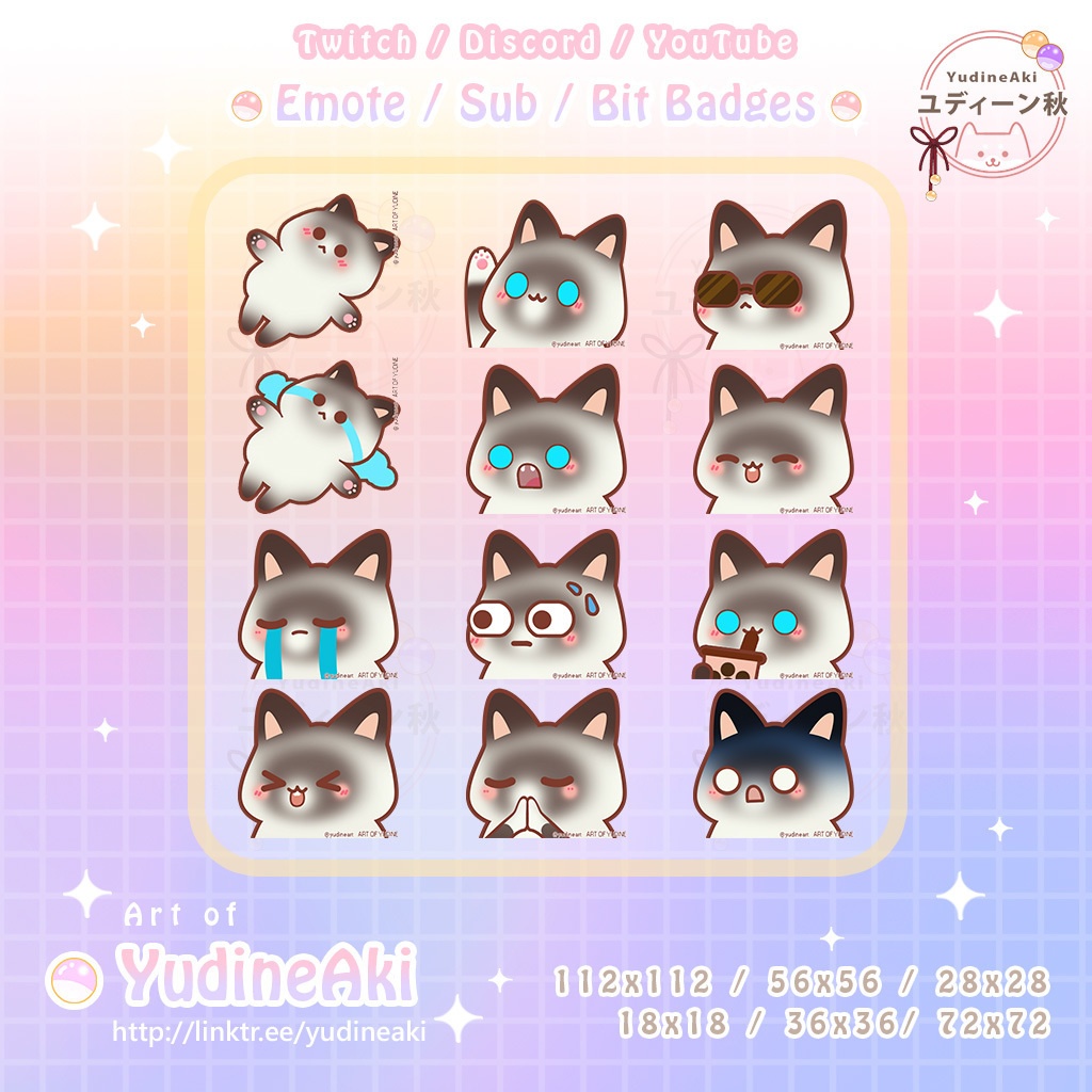 スノーシュー猫(青い目)の絵文字(12個)