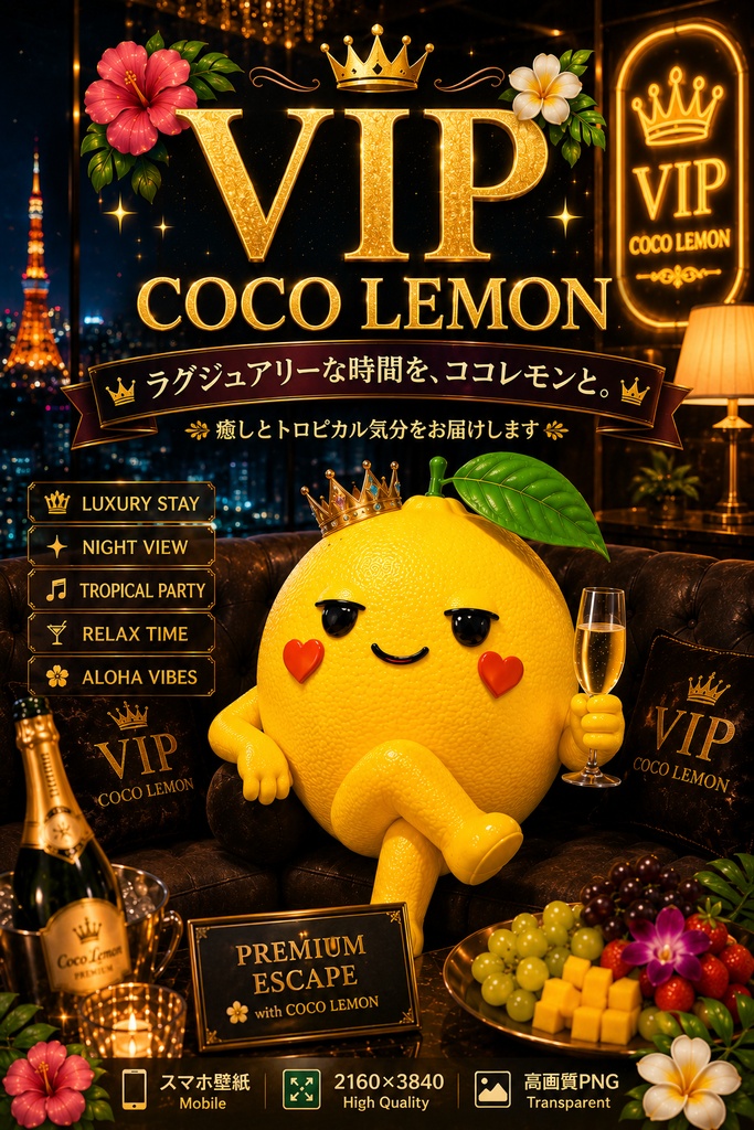 【高画質スマホ壁紙】COCO LEMON Royal Luxury Collection 🍋✨｜VIP & Luxury Night 6枚セット
