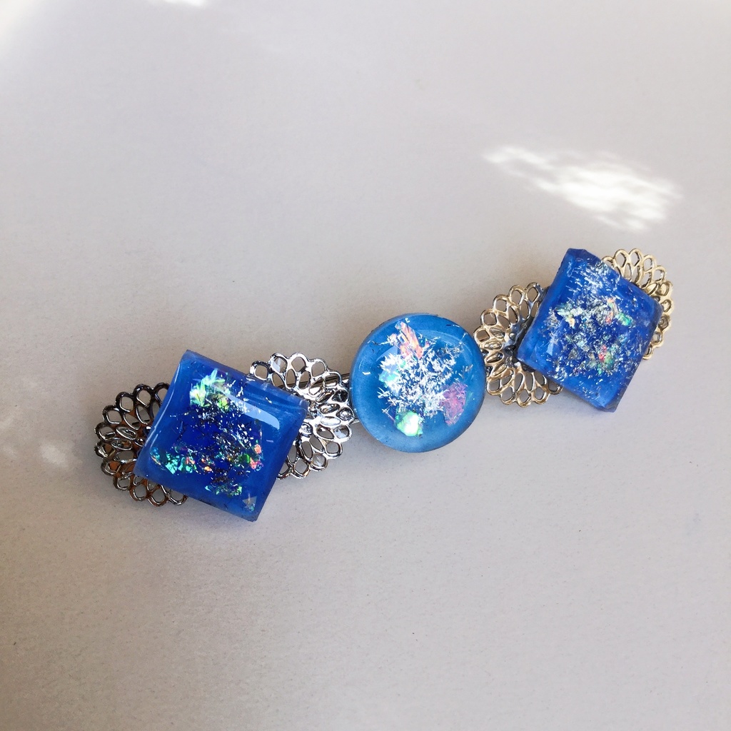 水の宝石バレッタ