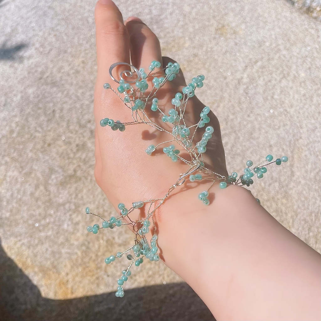 たっぷり小花のアンクレット ミルキーグリーン