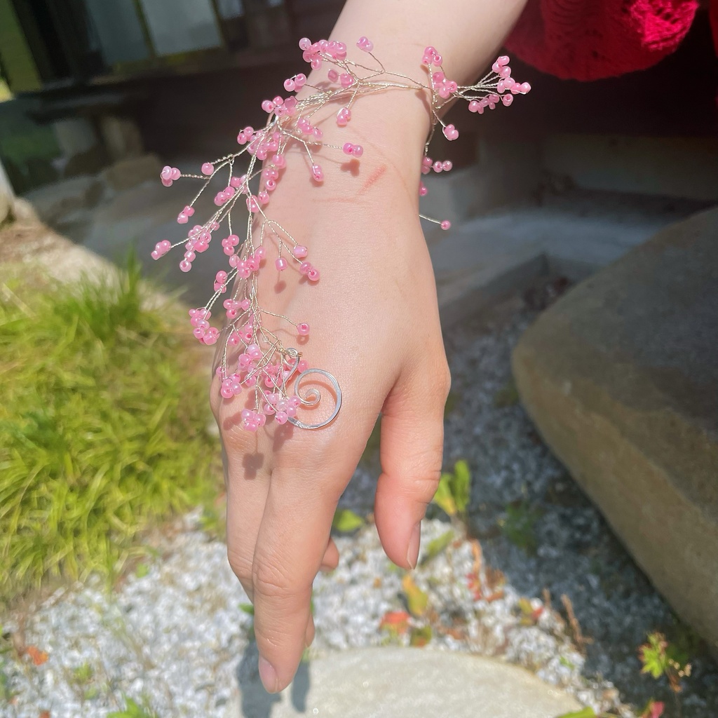 たっぷり小花のアンクレット ピンク