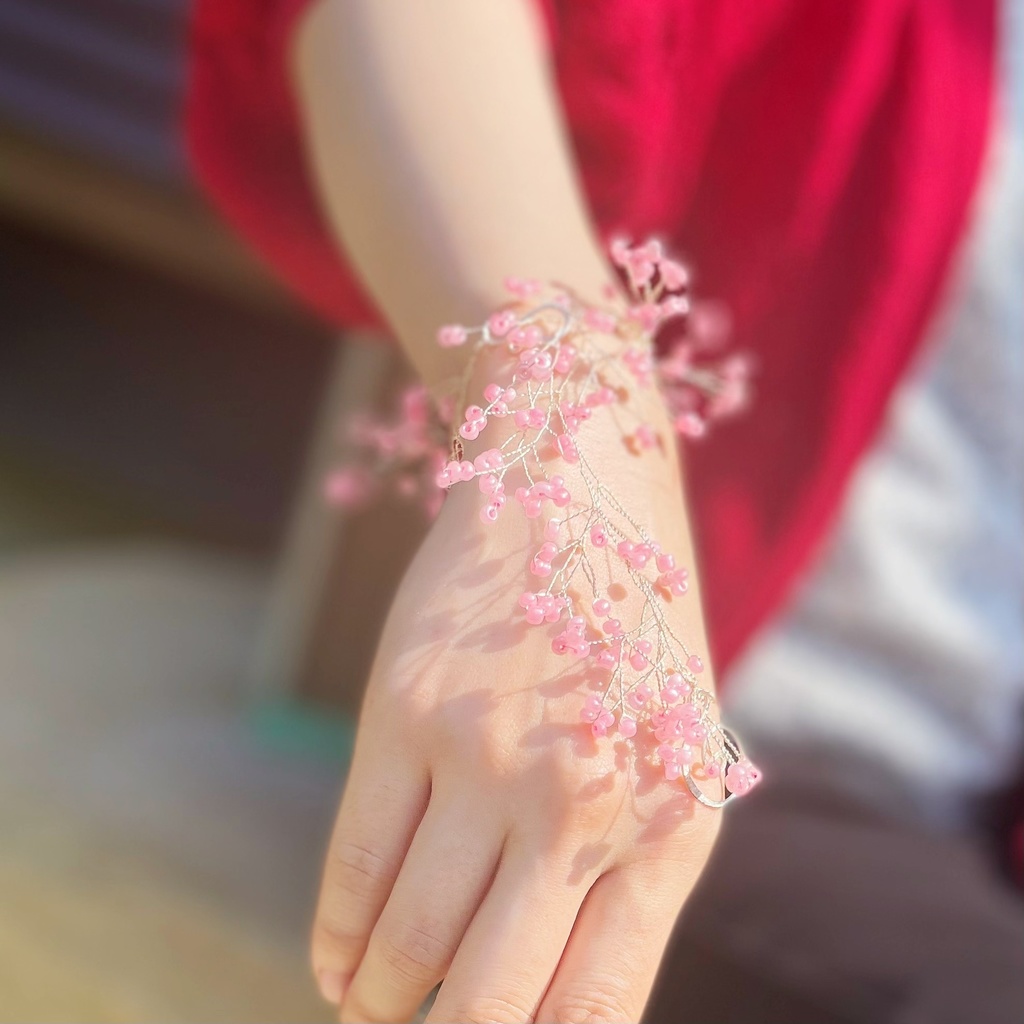 たっぷり小花のアンクレット ピンク