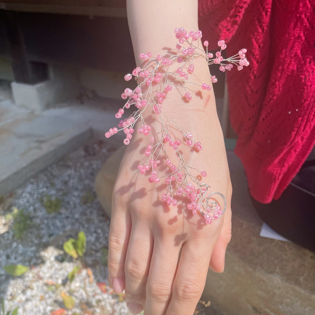 たっぷり小花のアンクレット ピンク