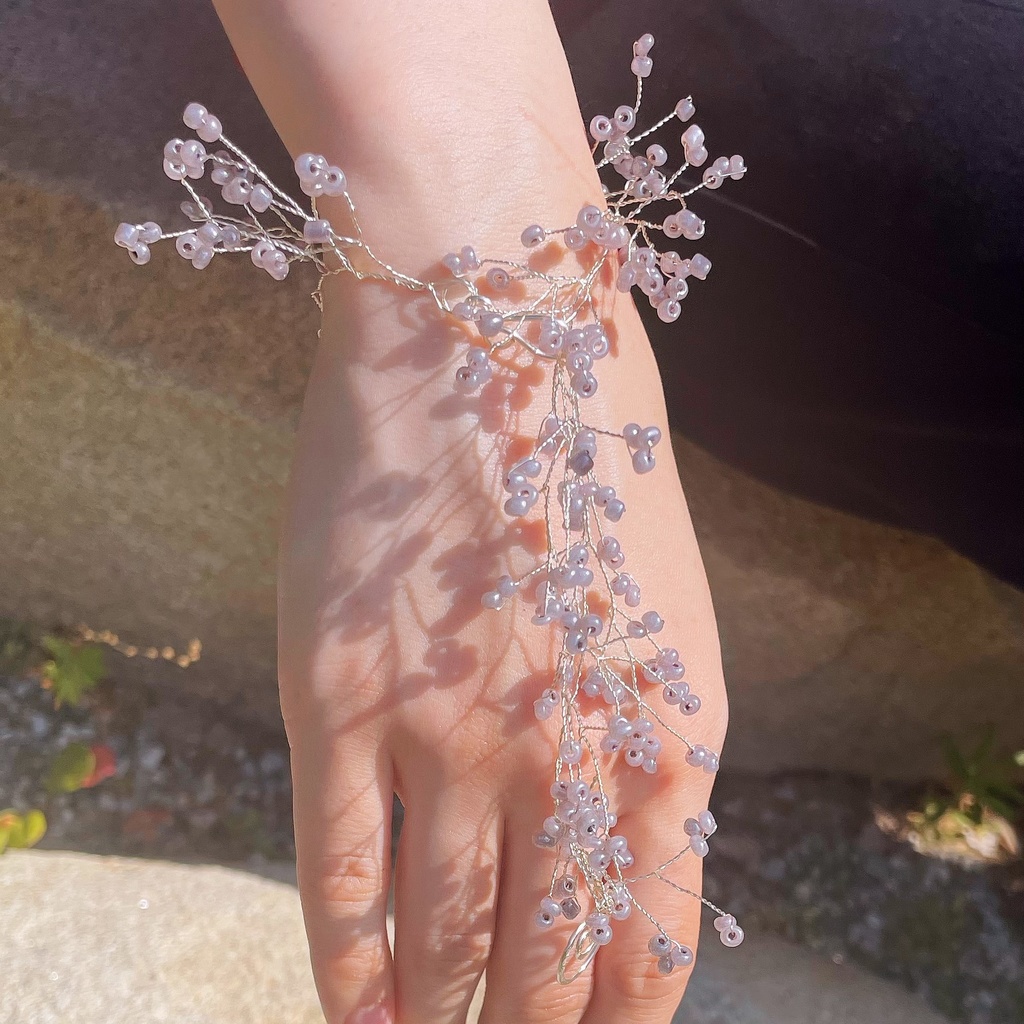 たっぷり小花のアンクレット くすみパープル