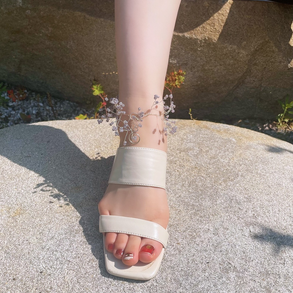 たっぷり小花のアンクレット くすみパープル