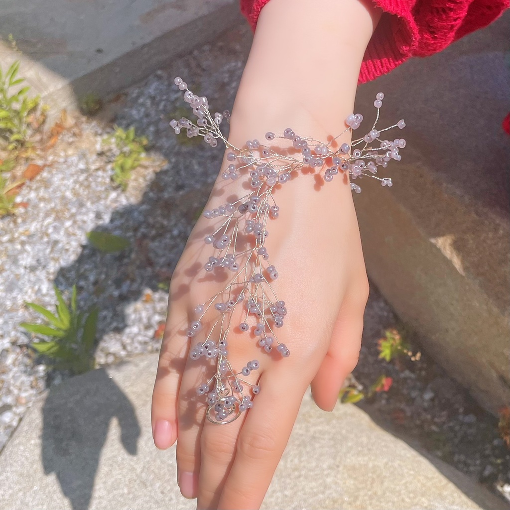 たっぷり小花のアンクレット くすみパープル