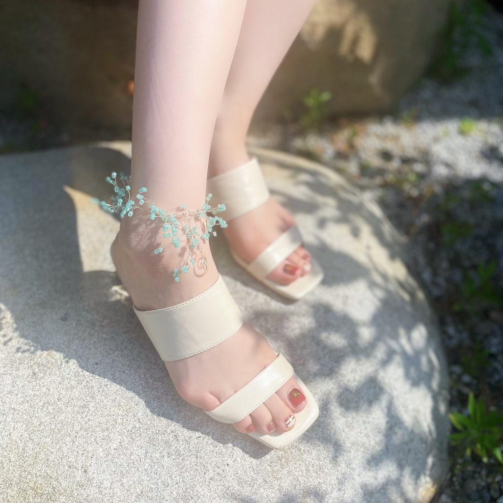 たっぷり小花のアンクレット くすみパープル