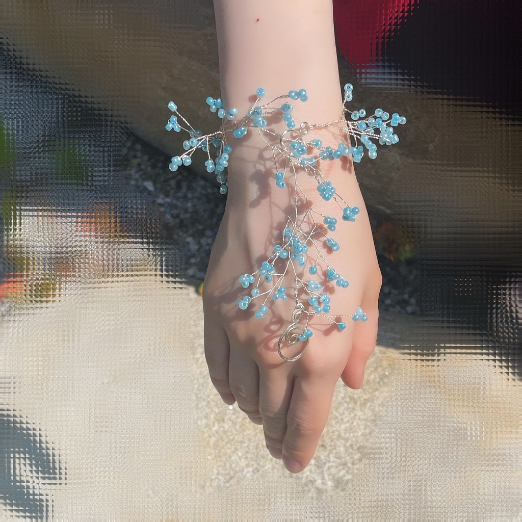 たっぷり小花のアンクレット ライトブルー