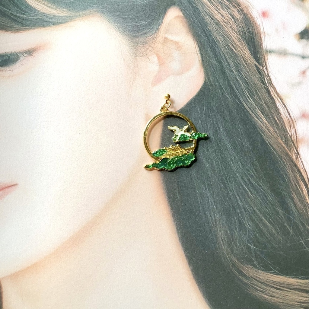 日本画風ピアス・イヤリング【金属アレルギー対応】