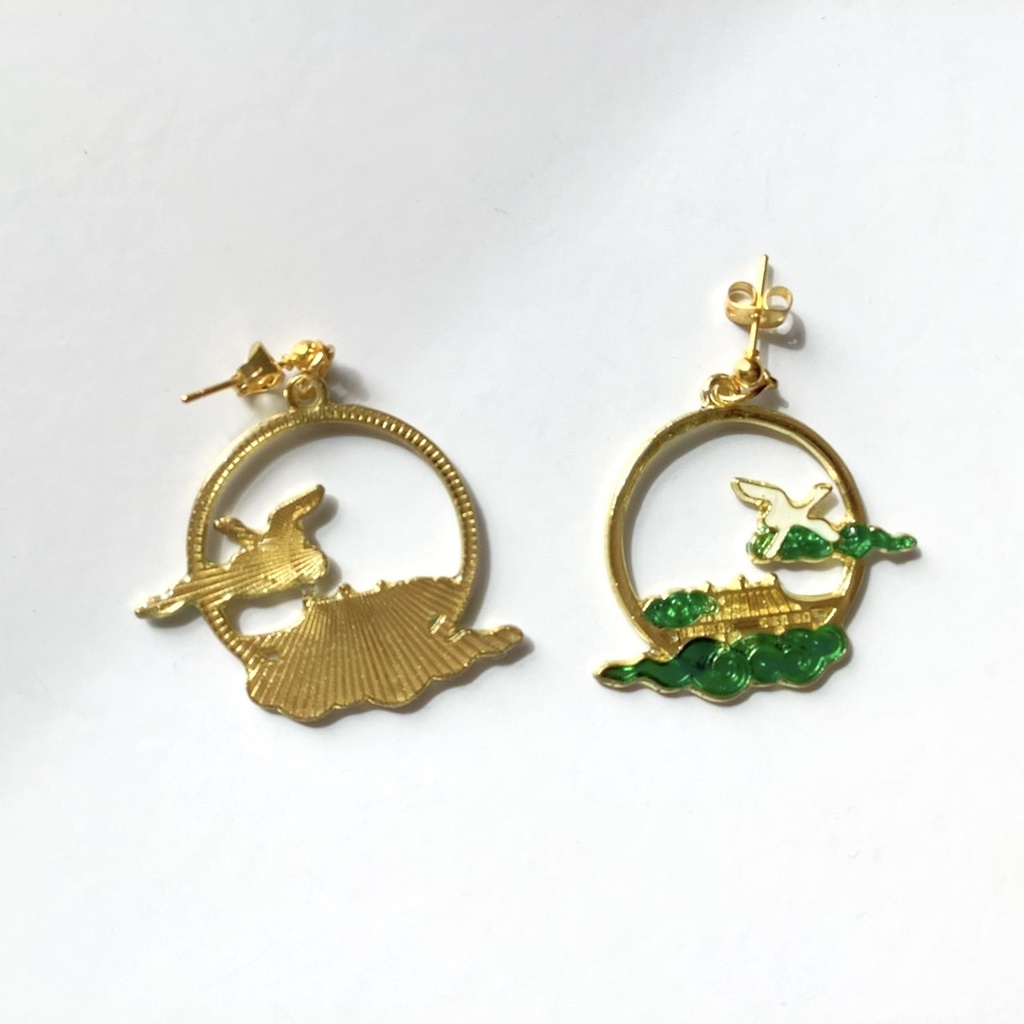 日本画風ピアス・イヤリング【金属アレルギー対応】