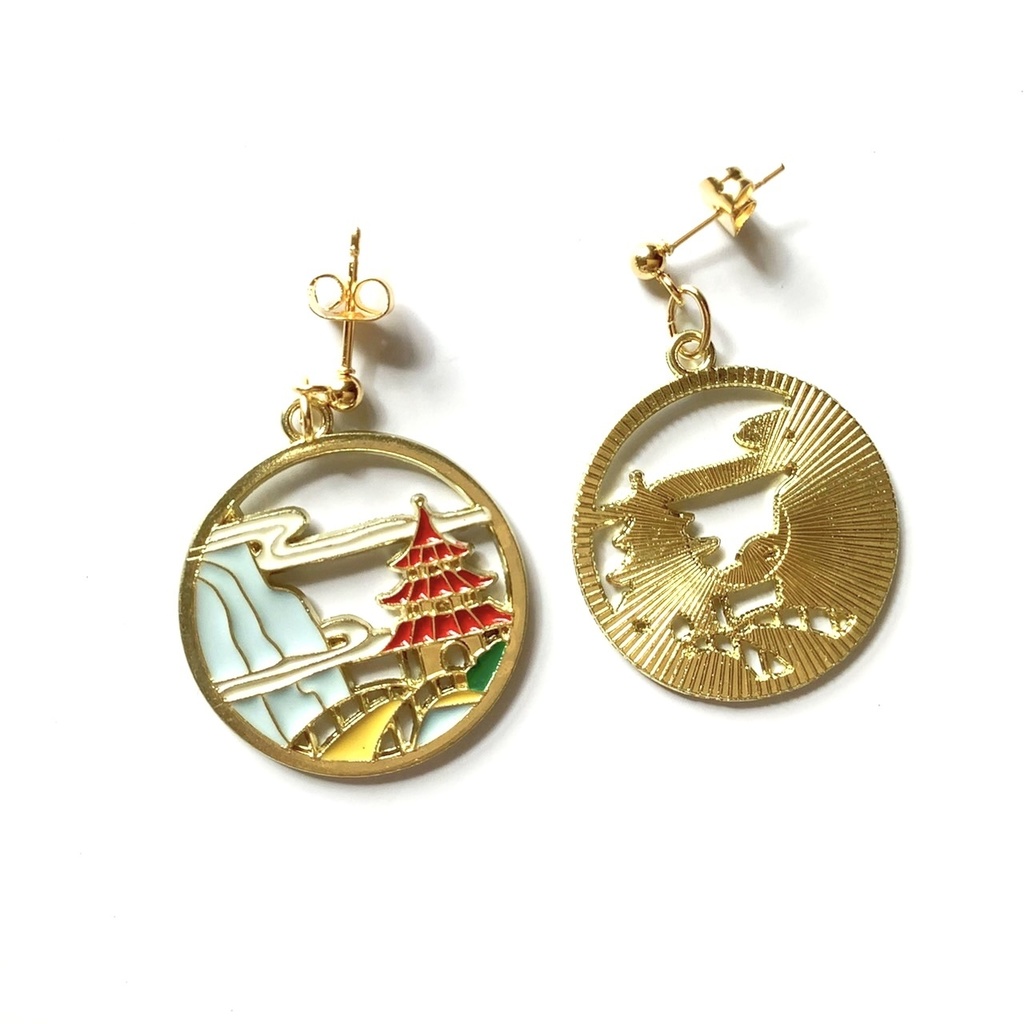 日本画風ピアス・イヤリング【金属アレルギー対応】