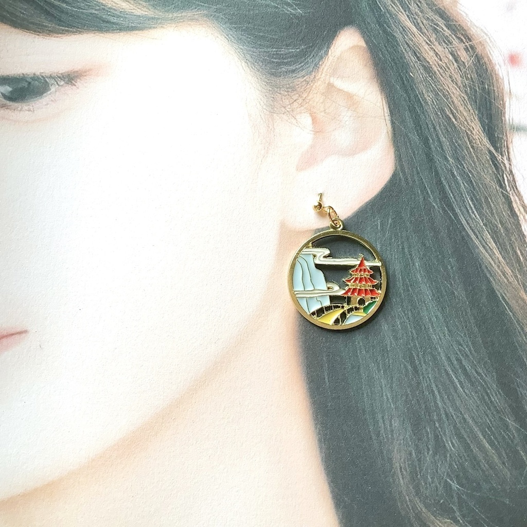 日本画風ピアス・イヤリング【金属アレルギー対応】