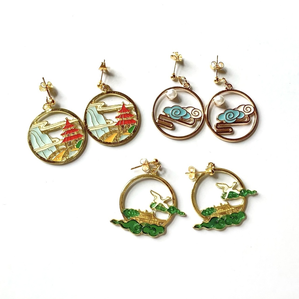 日本画風ピアス・イヤリング【金属アレルギー対応】