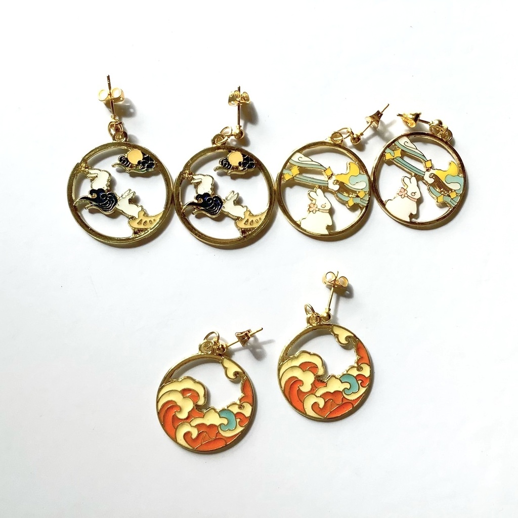 日本画風ピアス・イヤリング【金属アレルギー対応】