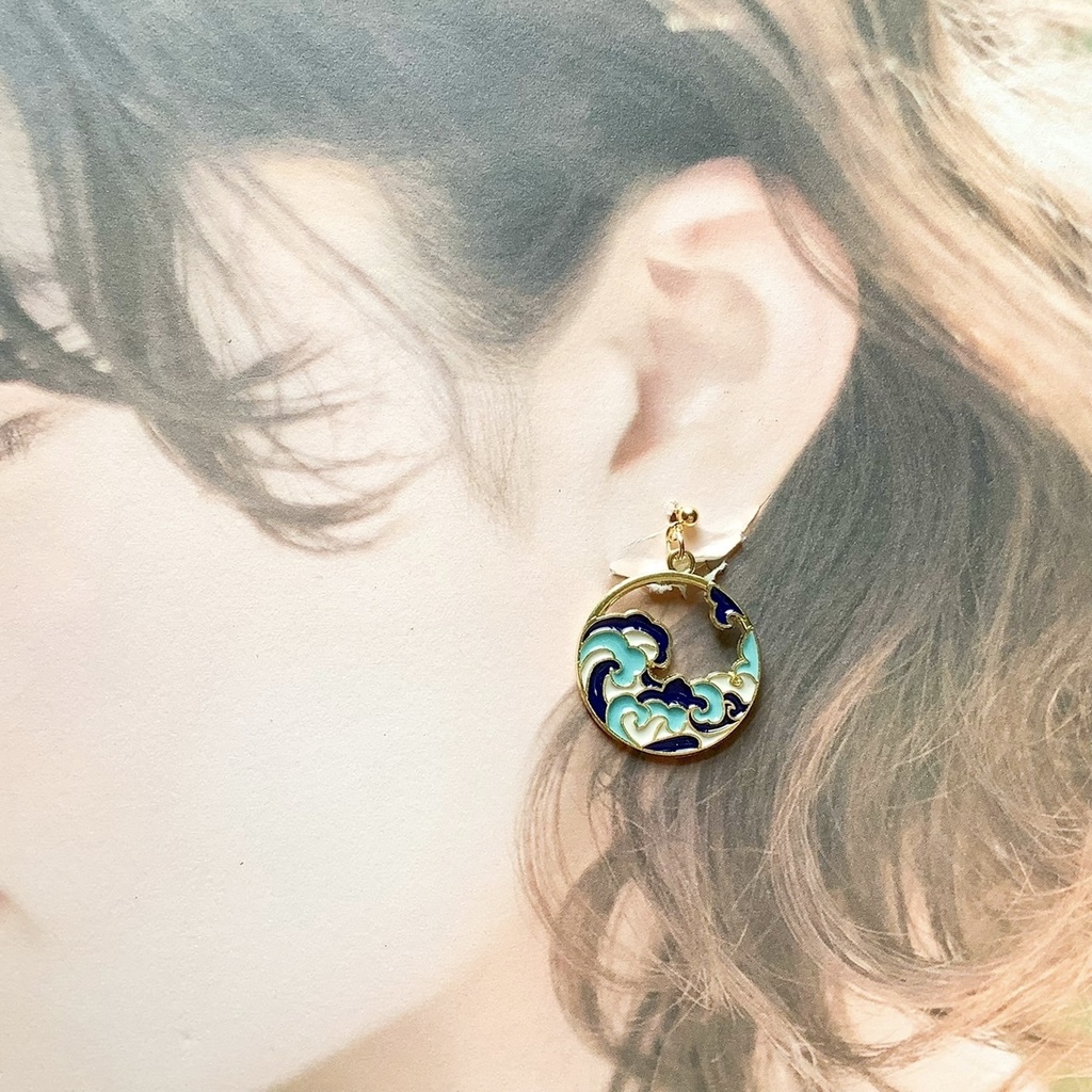 日本画風ピアス・イヤリング【金属アレルギー対応】