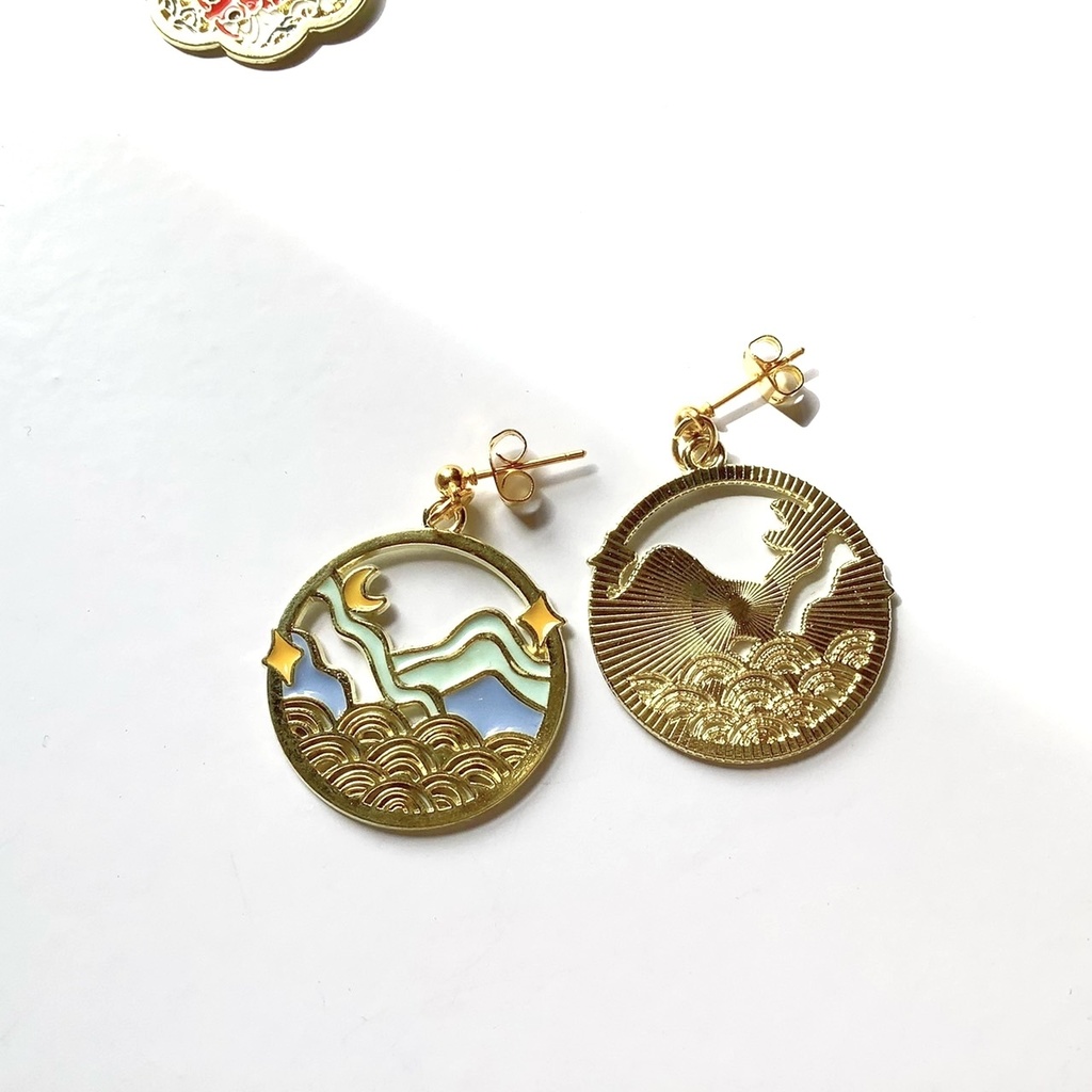 日本画風ピアス・イヤリング【金属アレルギー対応】