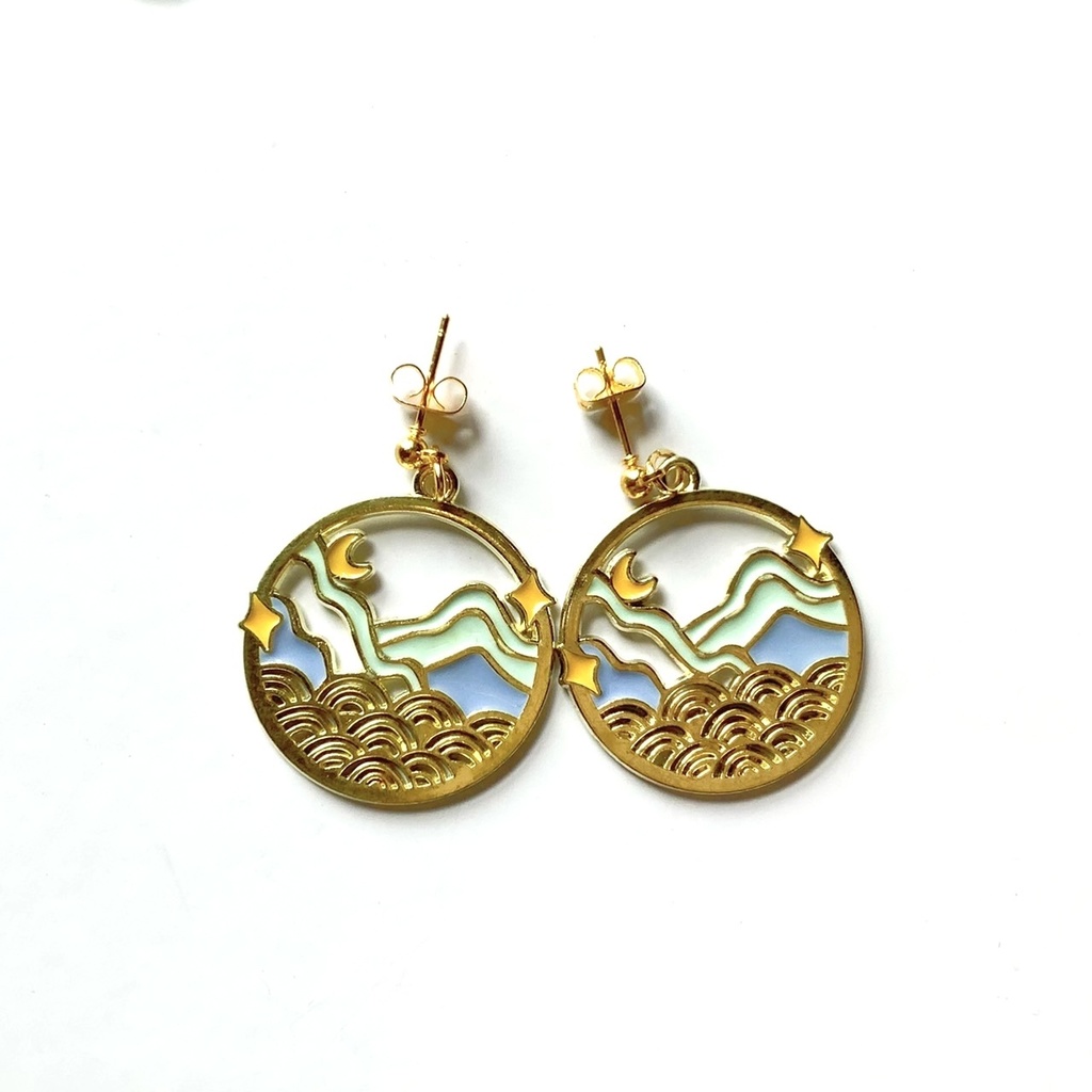 日本画風ピアス・イヤリング【金属アレルギー対応】