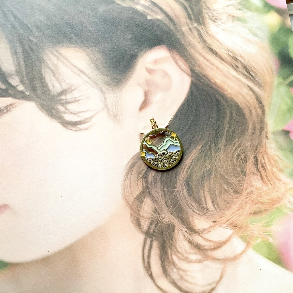 日本画風ピアス・イヤリング【金属アレルギー対応】