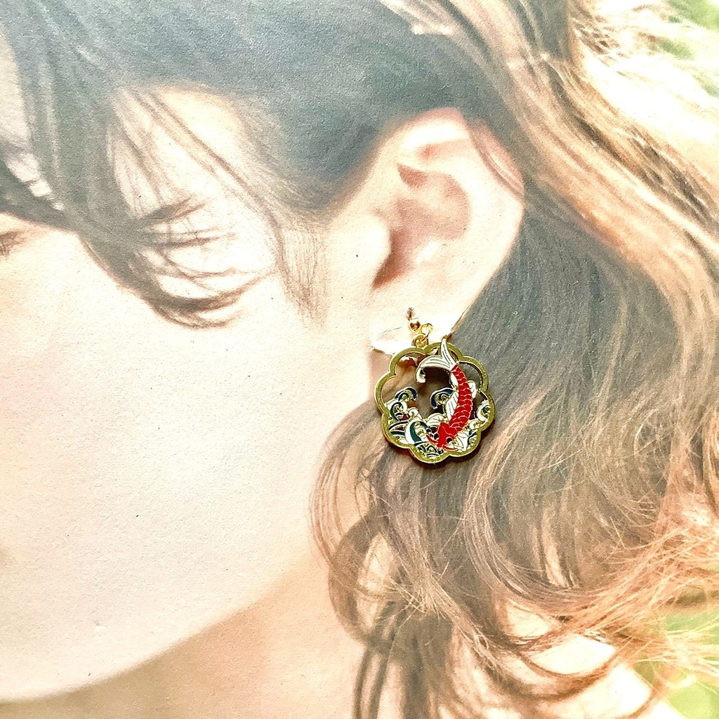 日本画風ピアス・イヤリング【金属アレルギー対応】