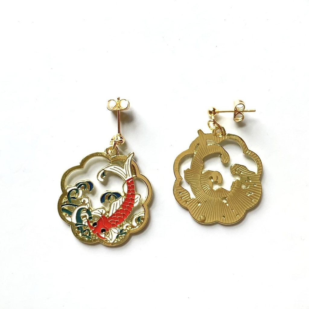 日本画風ピアス・イヤリング【金属アレルギー対応】