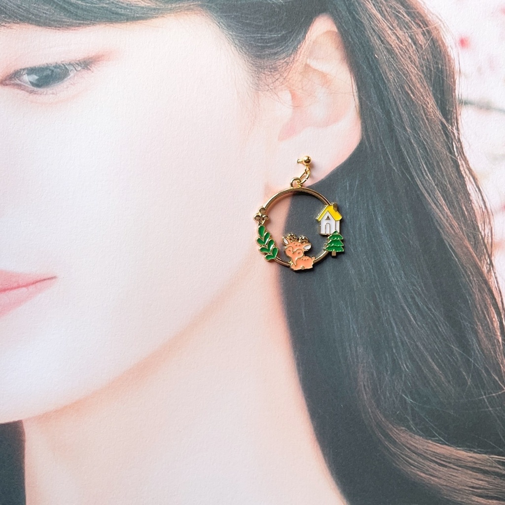 鹿とおうちのピアス・イヤリング【金属アレルギー対応】