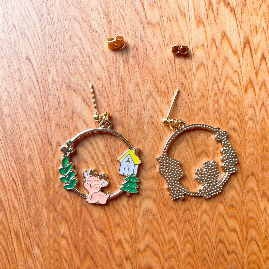 鹿とおうちのピアス・イヤリング【金属アレルギー対応】