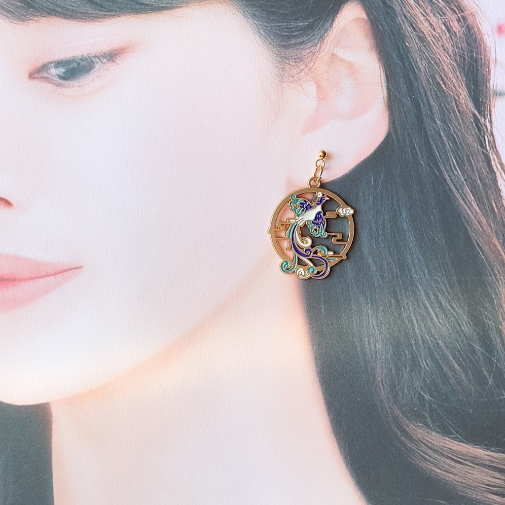 鳳凰と雲のピアス・イヤリング【金属アレルギー対応】