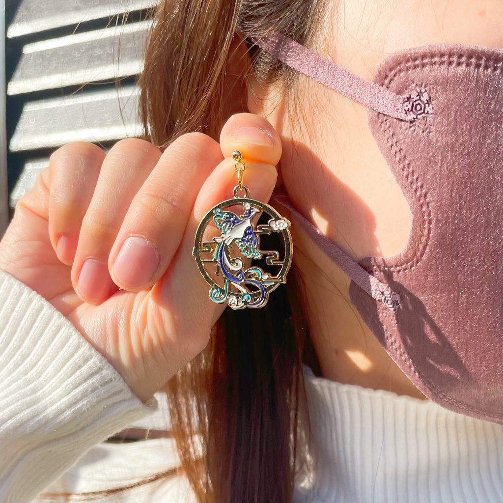 鳳凰と雲のピアス・イヤリング【金属アレルギー対応】