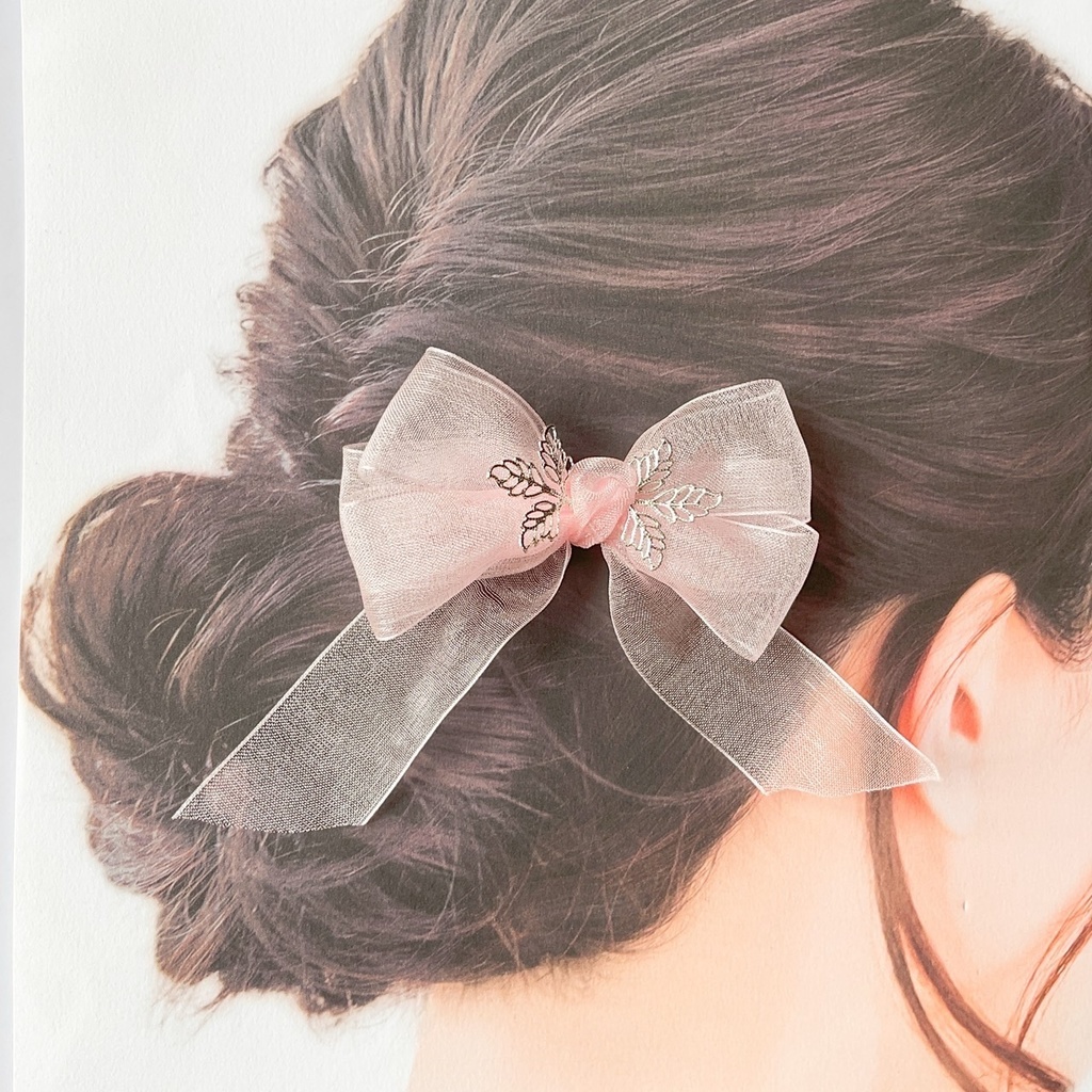 オーガンジーリボンと葉のヘアクリップ