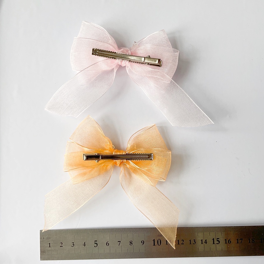 オーガンジーリボンと葉のヘアクリップ